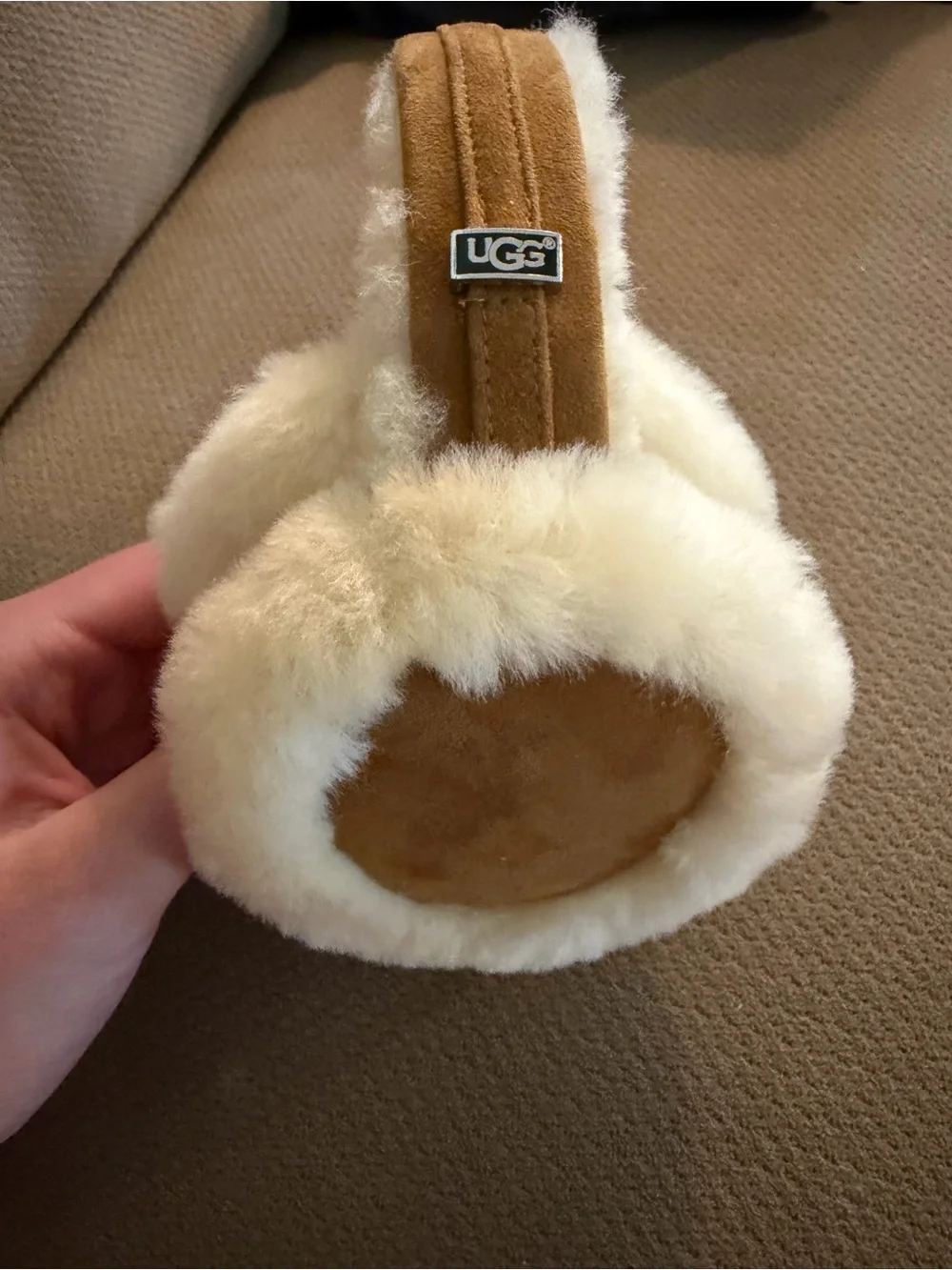 UGG Cream Shearling Ear Warmers with headphone plug-in